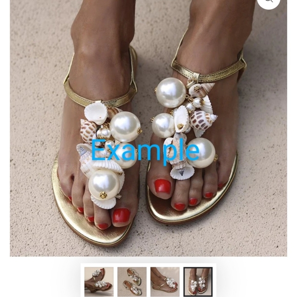 Alameda Turquesa Embellished Pearls Shells Leather Sandal Black Size 41 - Picture 10 of 11